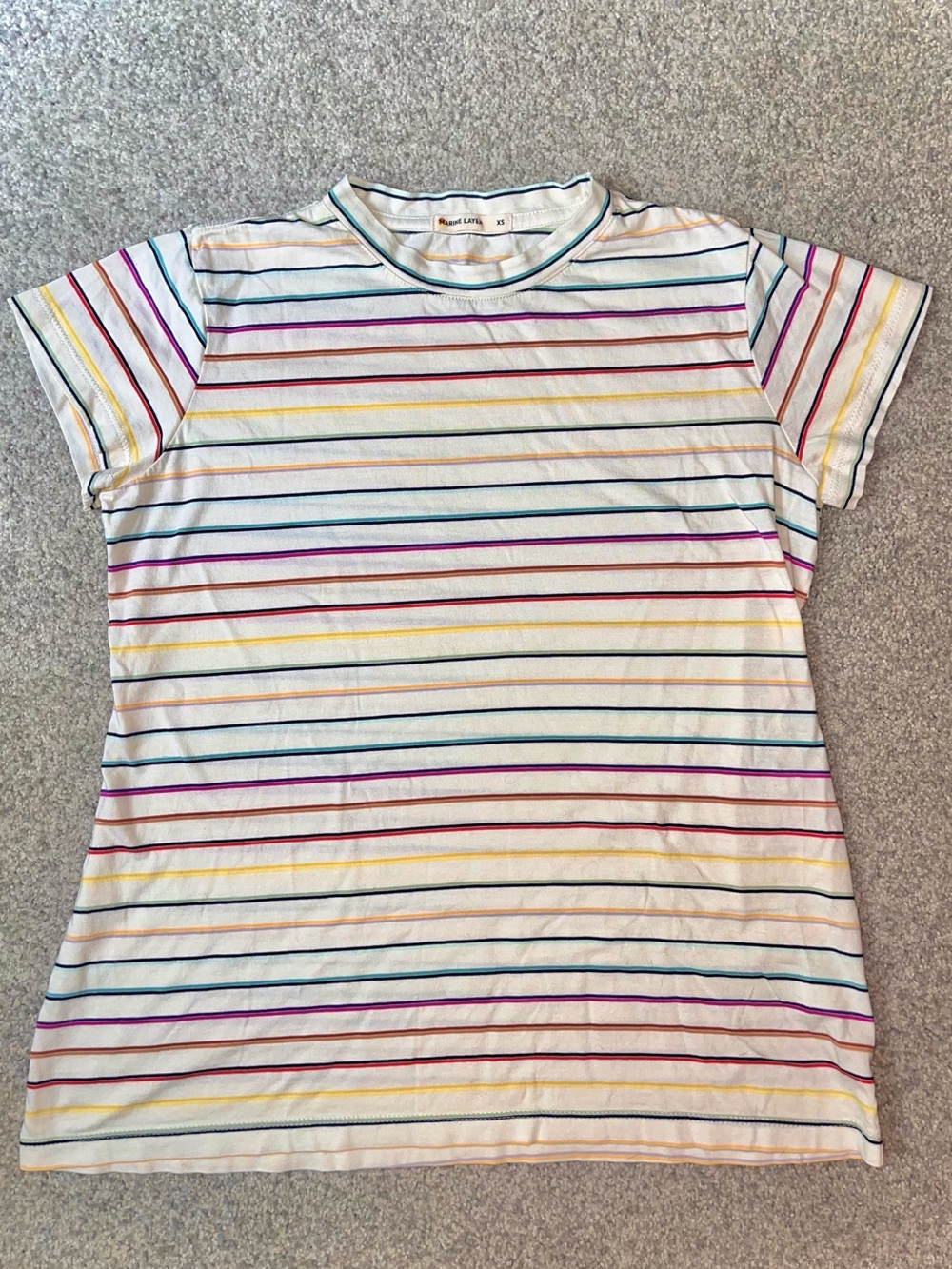 Marine Layer Multicolor and Cream Horizontal Striped T-shirt, Lightweight, XS